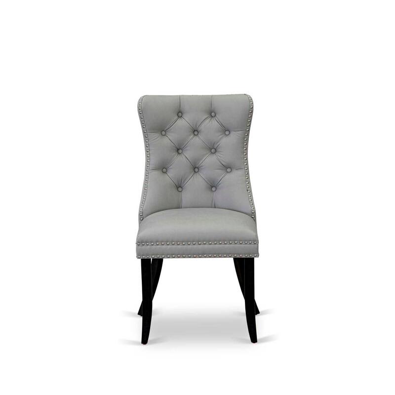 Parson Dining Chairs Set of 2 - Light Gray Faux Leather Padded Chairs with Nailhead Trim