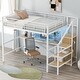 preview thumbnail 17 of 26, Full Size Loft Bed with Storage Staircase and Wardrobe, Modern Metal Loft Bed Frame with Desk, Charging Station and LED Light