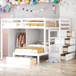 Storage-Savvy Design Full Over Twin Bunk Bed with Wardrobe, Drawers
