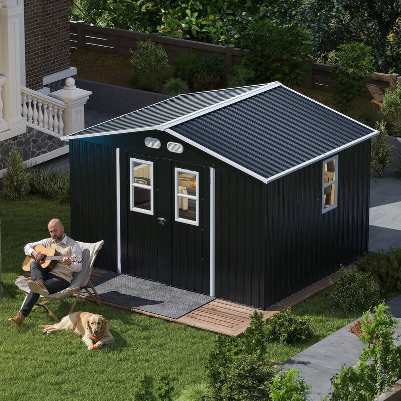 Outdoor Storage Shed, 8x10 protective film, four daylight Windows Lockable Doors,A practical and thoughtful gift