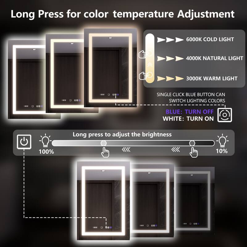Modland 24"-42W x 36"H LED Medicine Cabinet Mirror with USB Charging,10x Magnifying Mirror