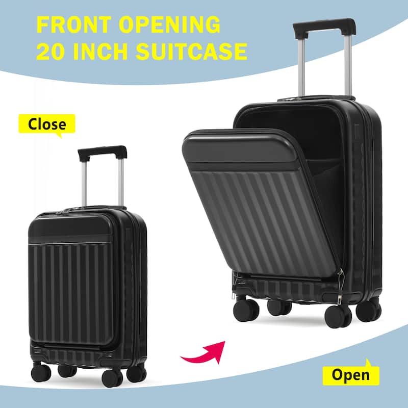 Front Opening Luggage Set 3 Piece,USB Port, Expandable Luggage with Handle Bag Spinner Wheels TSA Lock