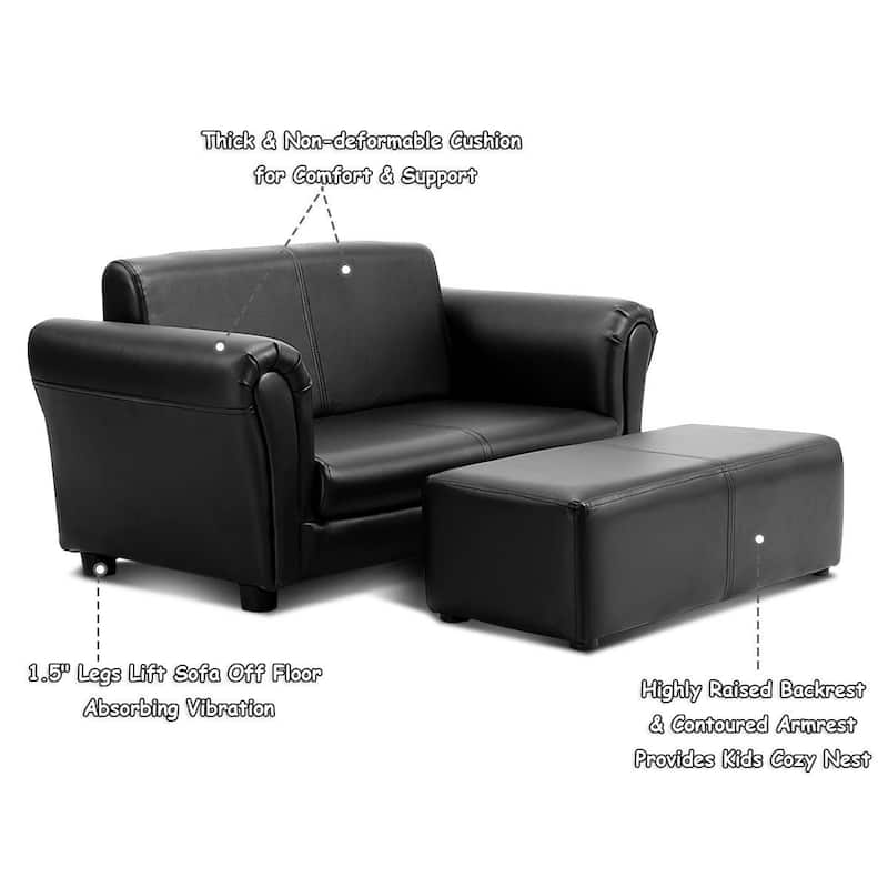 Children's 2-Seater Sofa with Ottoman for Lounge and Play - 32.5" x 16.5" x 16"