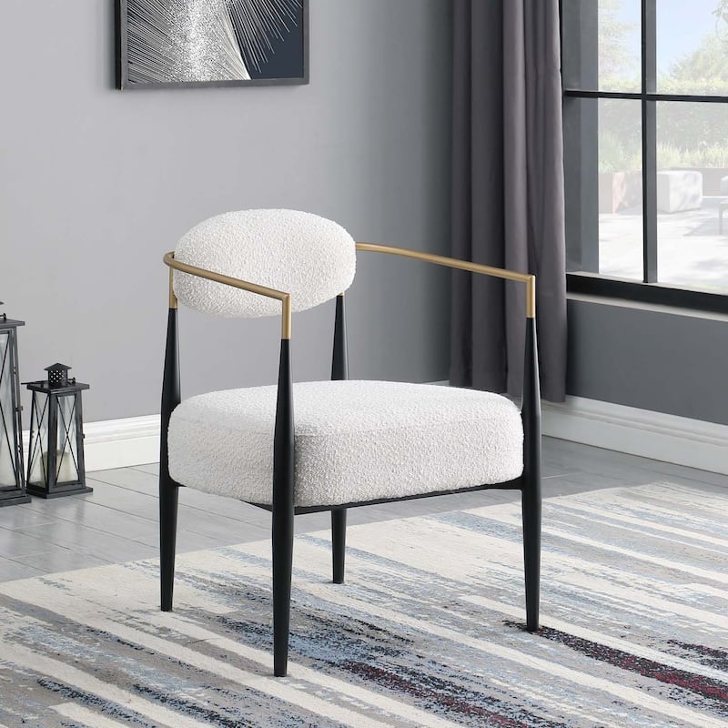 Boucle Dining Chair Living Room Chair with Thickened Plush Seat Cushion and Sleek Metal Frame - Beige