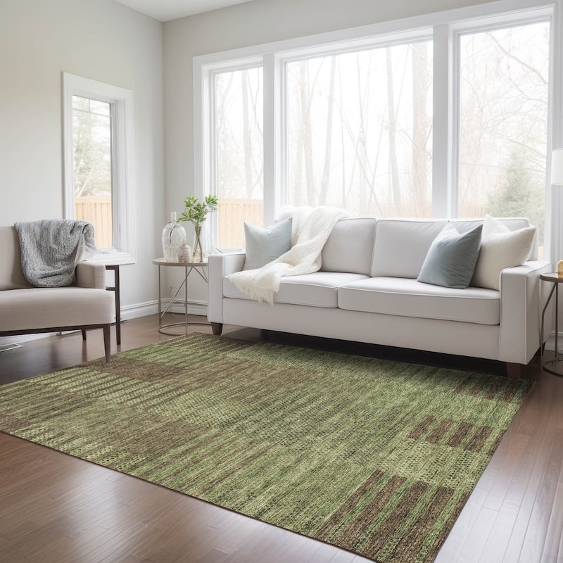 Machine Washable Indoor/ Outdoor Modern Stripes Chantille Rug