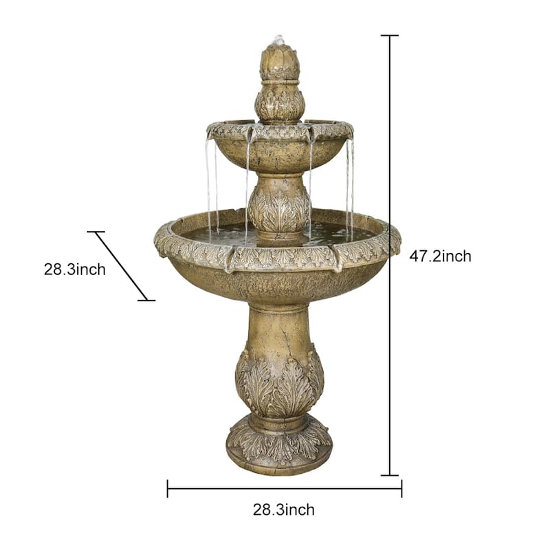 2 Tiered Floor Waterfall Fountain with Pump for Outdoor Patio Decor