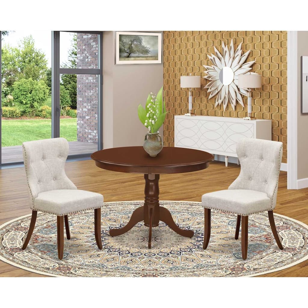 3-Piece Mahogany Finish Solid Wood Top - Dining Room Set - Seats 4