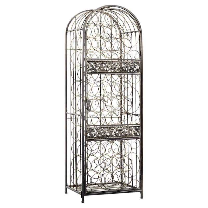 HOMCOM 45 Bottle Wrought Iron Wine Rack Jail with Lock - Antique Bronze - 17.5*14.25*52