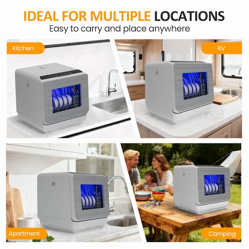 Portable Countertop Dishwasher 18", 152oz Built-in Water Tank, 6 Wash Programs - N/A