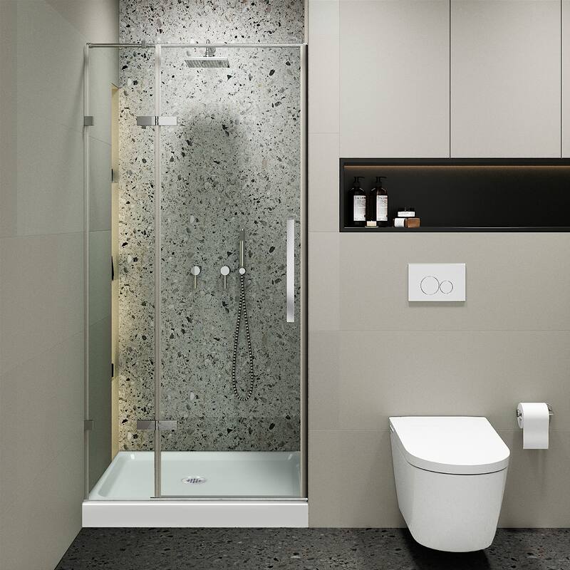 Fine Fixtures Hinged Clear Frameless Glass Shower Door Enclosure