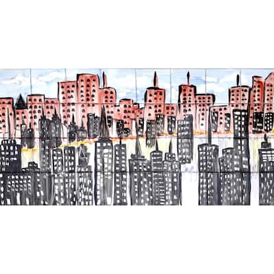 48x24 City Buildings Design Backsplash 32pc Mosaic Tile Wall Mural