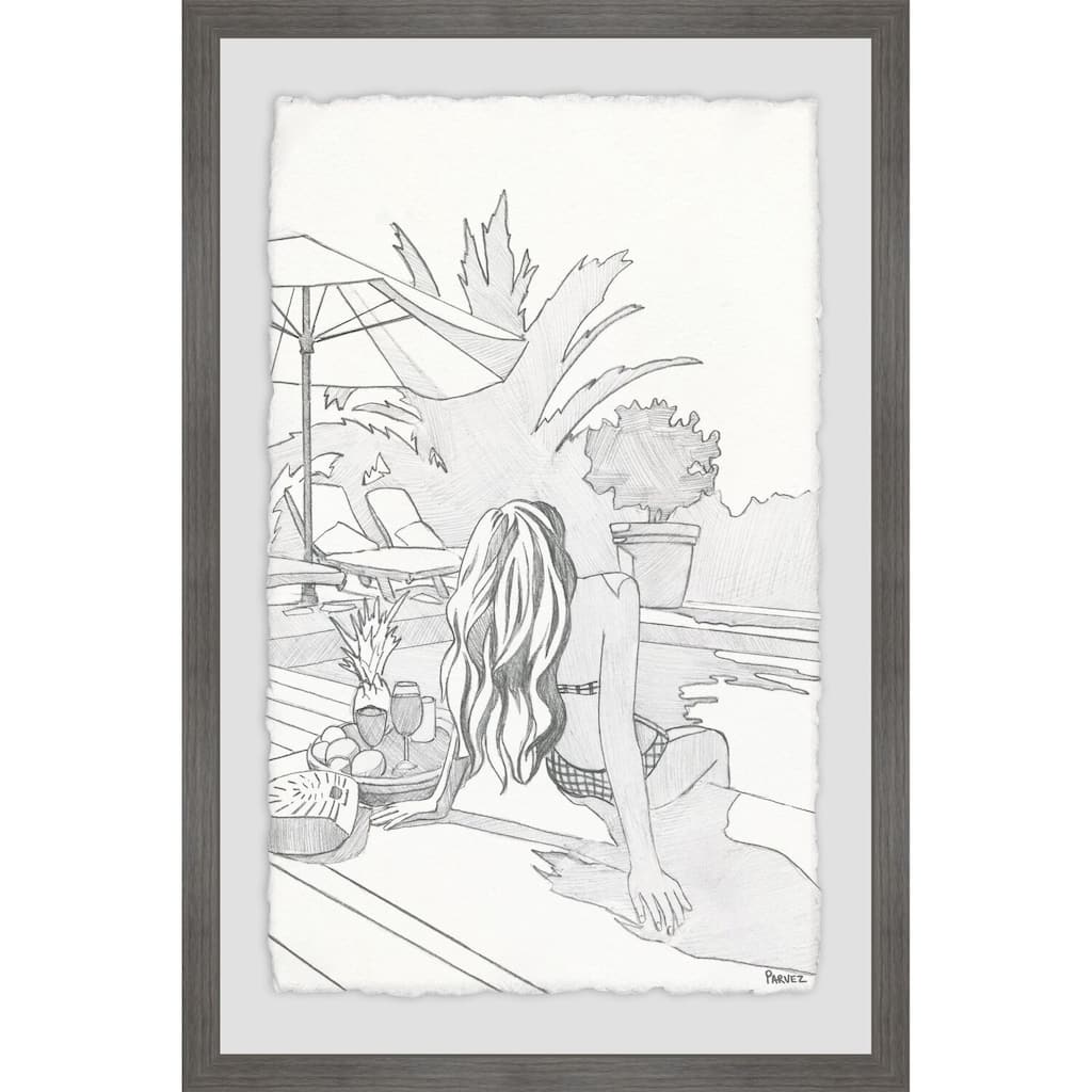 Mediterranean Pool Canvas Wall Art - 36" Framed Painting Print - Modern Home Decor - Large Wall Decor