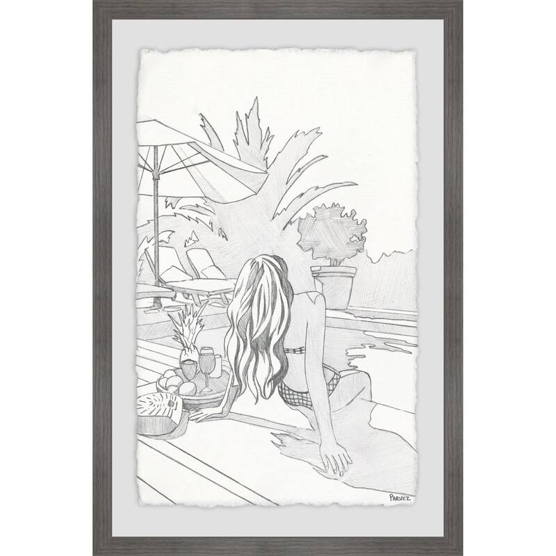 Mediterranean Pool Canvas Wall Art - 36" Framed Painting Print - Modern Home Decor - Large Wall Decor