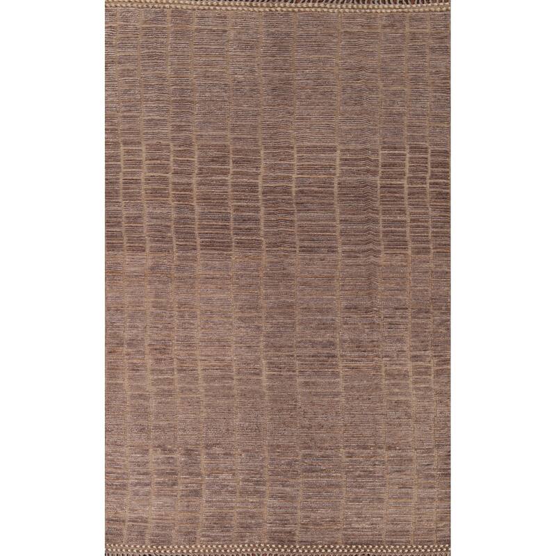 Hand Knotted Oriental 100% Wool Carpet Modern All-Over Brown Moroccan Area Rug - 13' 1'' X 8' 9''