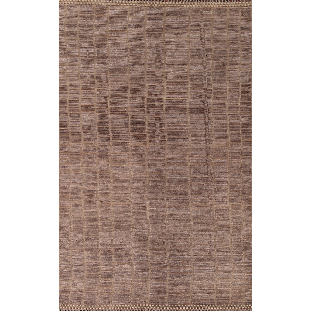 Hand Knotted Oriental 100% Wool Carpet Modern All-Over Brown Moroccan Area Rug - 13' 1'' X 8' 9''