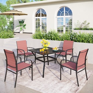 MAISON ARTS 5-Piece Patio Dining Set, 37 Inch Square Metal Table and 4 Textilene Dining Chairs