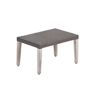 Roomfitters Wicker Outdoor Ottoman with Weathered Wood Legs, Rectangular Design, Grey
