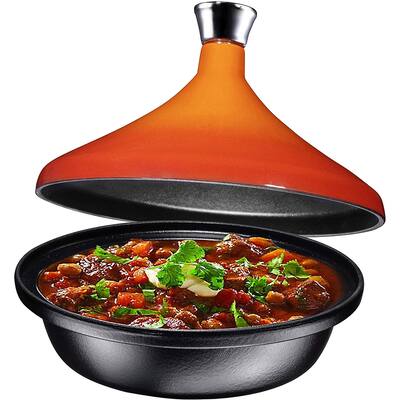 Bruntmor Cast Iron Tagine Pot w/knob, Enameled 4 Quart