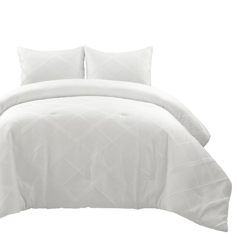 Lush Decor Diamond Geo Jacquard Boho Chic Comforter Pure White 3 Piece Set
