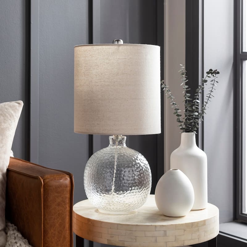 Livabliss Lester Textured Glass Table Lamp - 21"H x 10"W x 10"D - 21"H x 10"W x 10"D - Clear/Beige