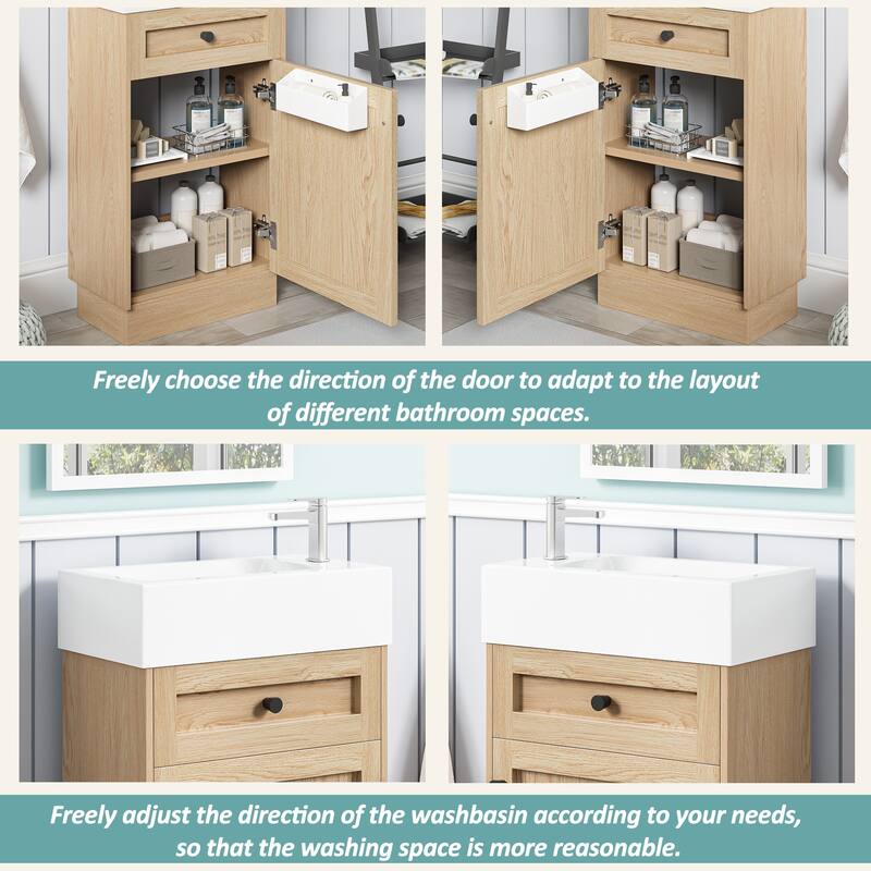 18.5 Inch Bathroom Vanity Reversible Resin Sink MDF Cabinet Rustic Style Small Spaces