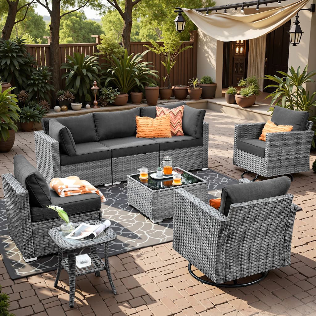 XIZZI 8-Piece Patio Wicker Furniture Set with Swivel Chair