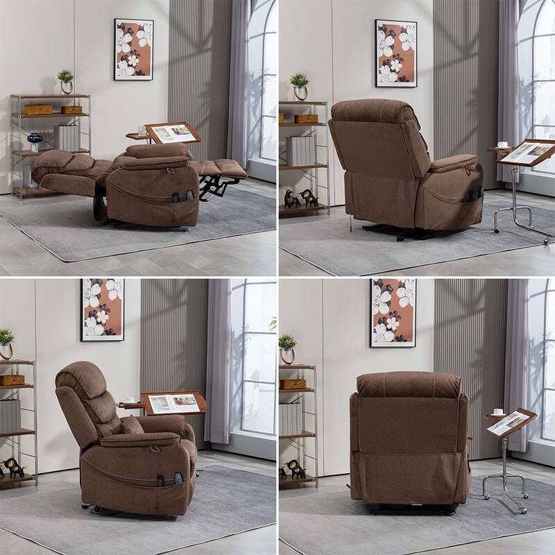 Dual Motor Oversized 180° Lay Flat Chenille Power Lift Recliner Chair with Retractable Tray, Wireless Charge