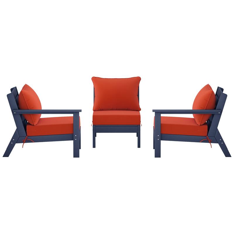 Polytrends Birchwood All Weather HDPE Outdoor Patio Deep Seating Navy Blue Sofa With Cushions (3-Piece)