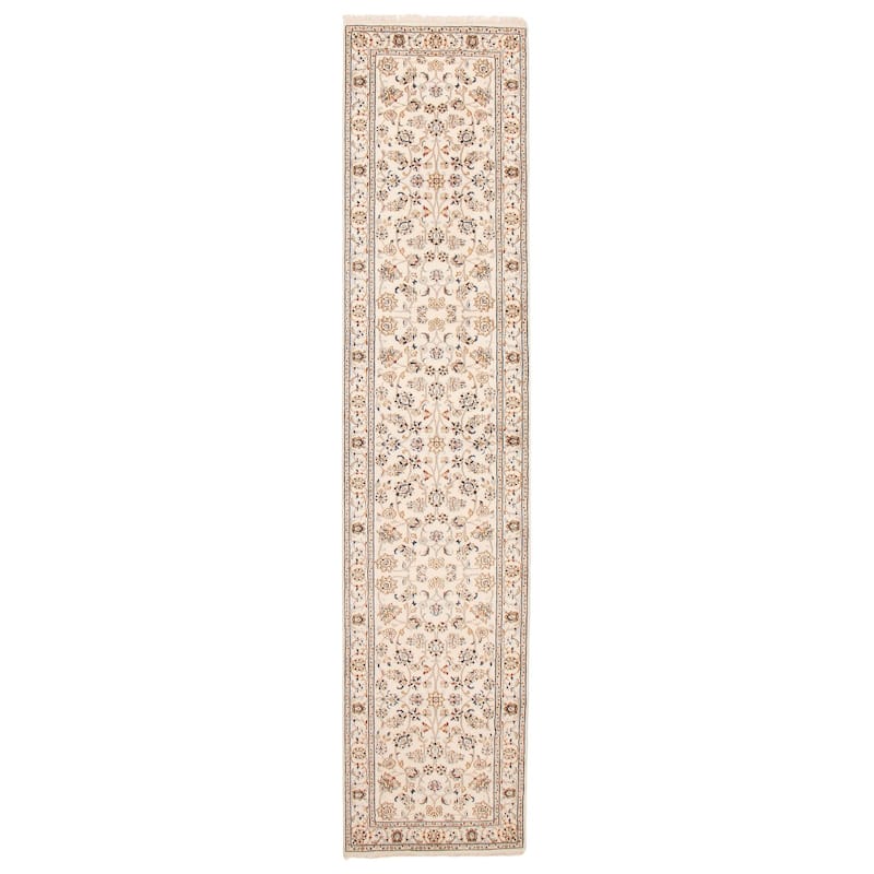 ECARPETGALLERY Hand-knotted Nain Cream Silk, Wool Rug - 2'8 x 12'2 - Cream - 2'8 x 12'2