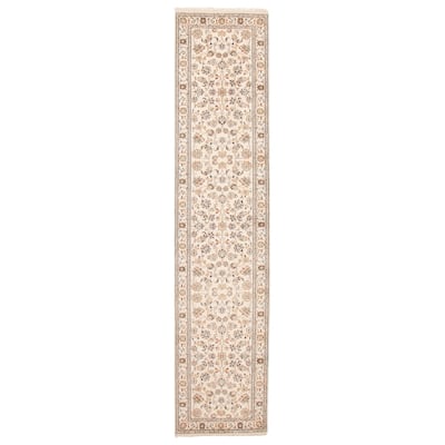 ECARPETGALLERY Hand-knotted Nain Cream Silk, Wool Rug - 2'8 x 12'2