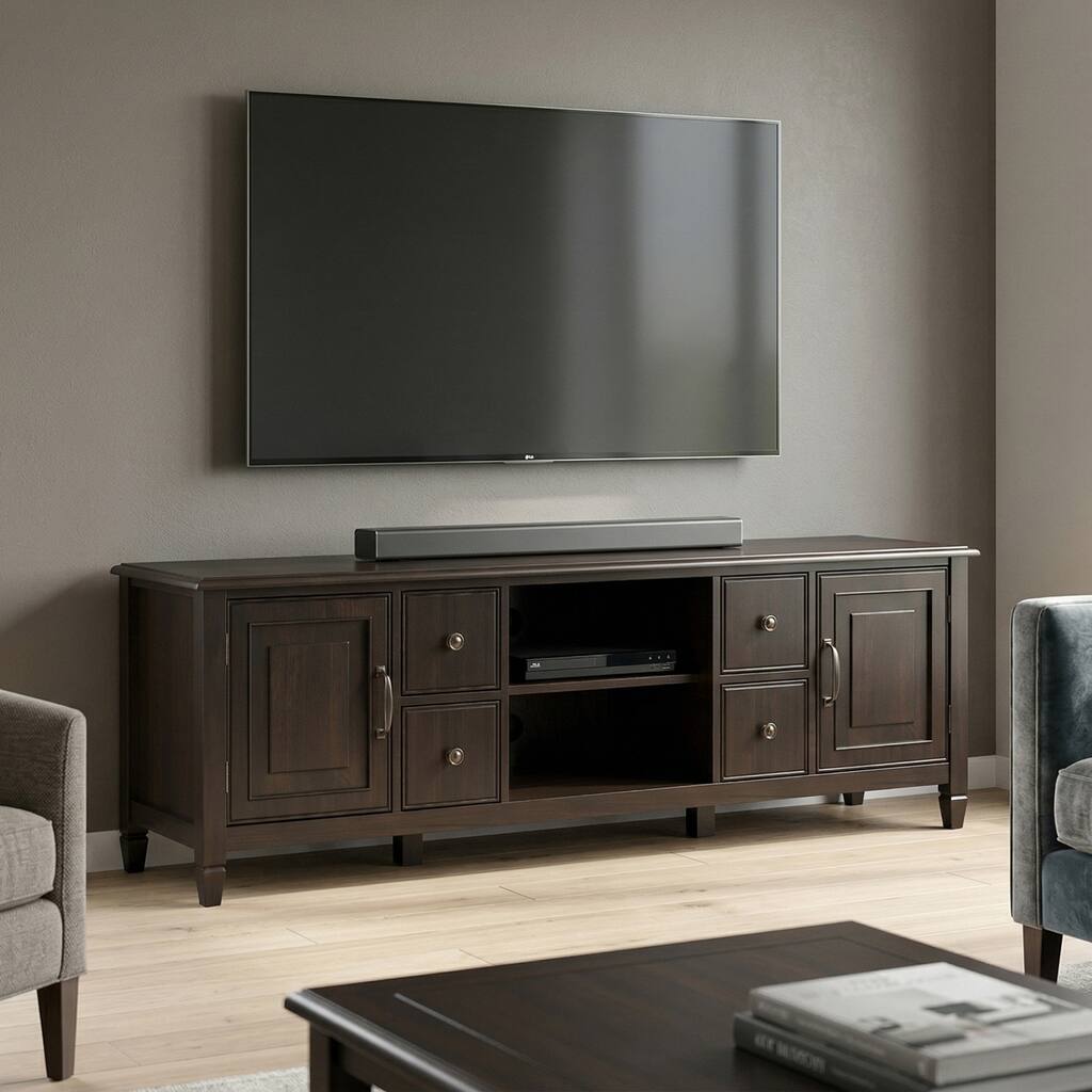 WYNDENHALL Hampshire SOLID WOOD 72 inch Wide Traditional TV Media Stand For TVs up to 80 inches - 72"w x 18"d x 24" h