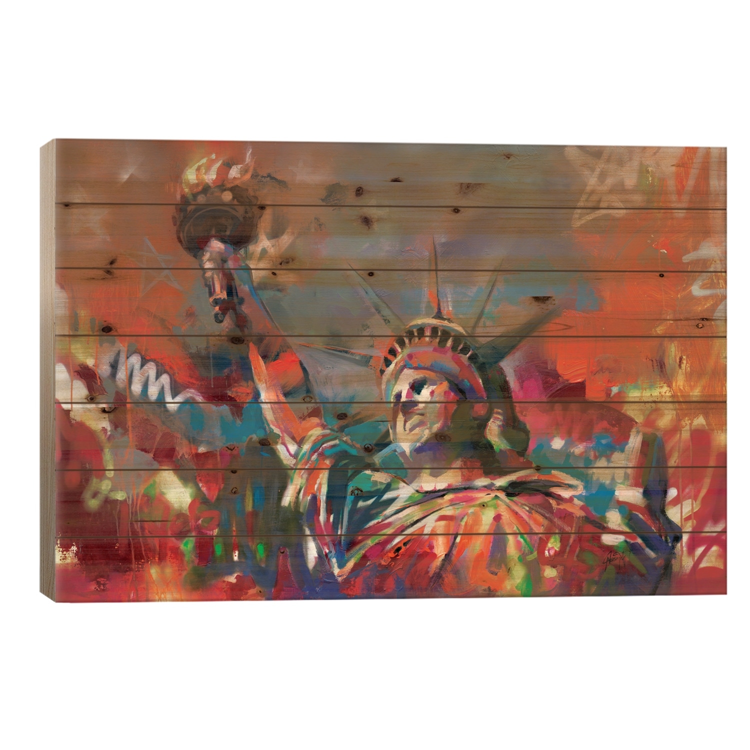 Statue of Liberty Print On Wood by Scott Naismith - Multi-Color