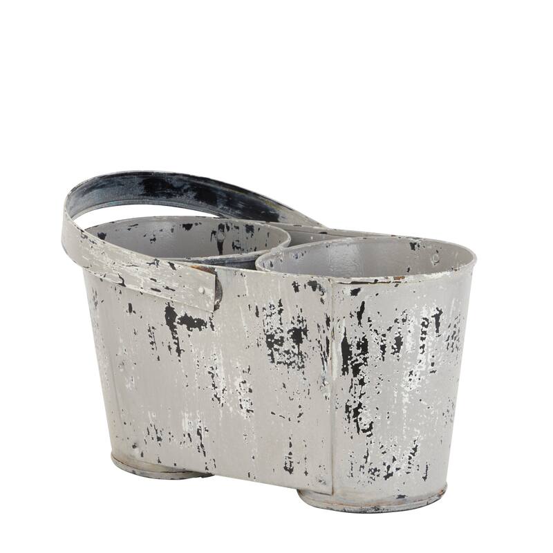 White Metal Vintage Planter 13 x 12 x 7 - 12 x 7 x 13Round