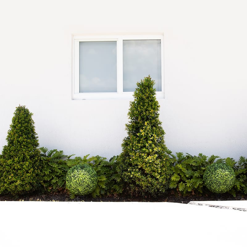 Boxwood Ball Topiary Artificial Outdoor Plants - 14" - Set of 2