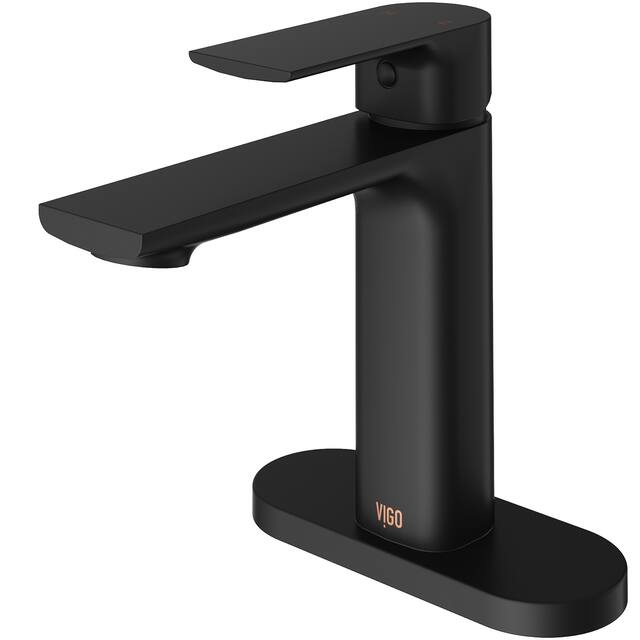 VIGO Davidson Single Hole Bathroom Faucet - Faucet with Deck Plate - Matte Black