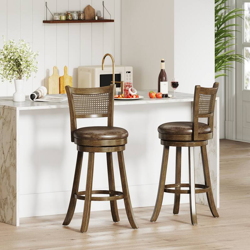 Gymax Set of 4 Bar Stools 30'' Swivel Bar Chairs w/ PE Rattan Backrest