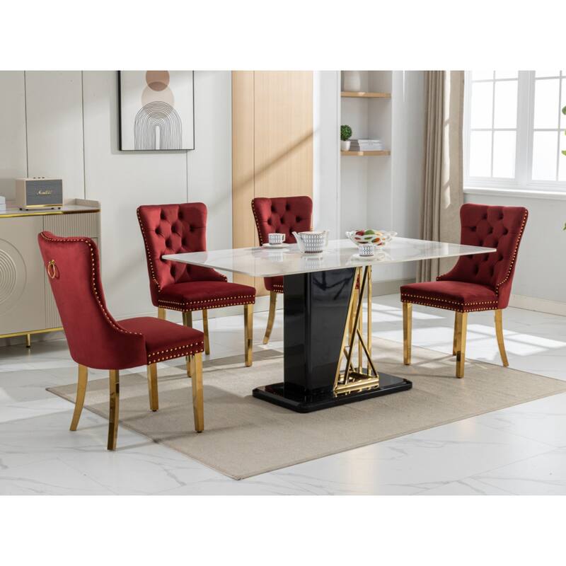 High-end Tufted Solid Wood Contemporary Velvet Upholstered Dining Chair with Golden Stainless Steel Plating Legs,Set of 2