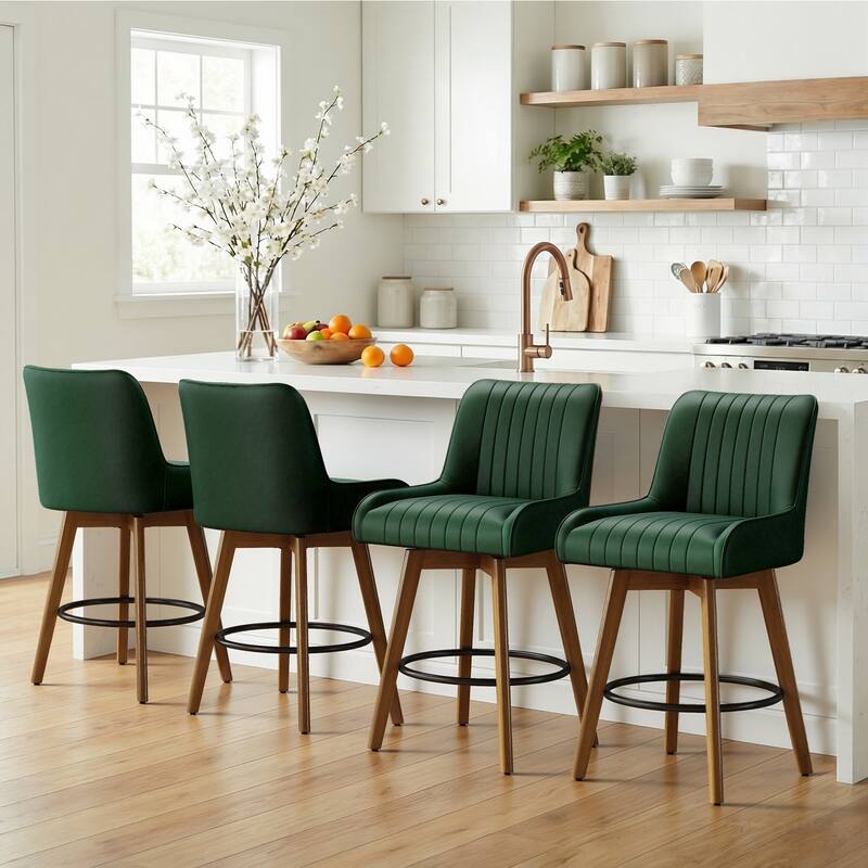26" Faux Leather Upholstered Wood Swivel Counter Stool Set of 3 or 4 - 38.8"H x 20.5"W x 21.7"D - Set of 4 - Green