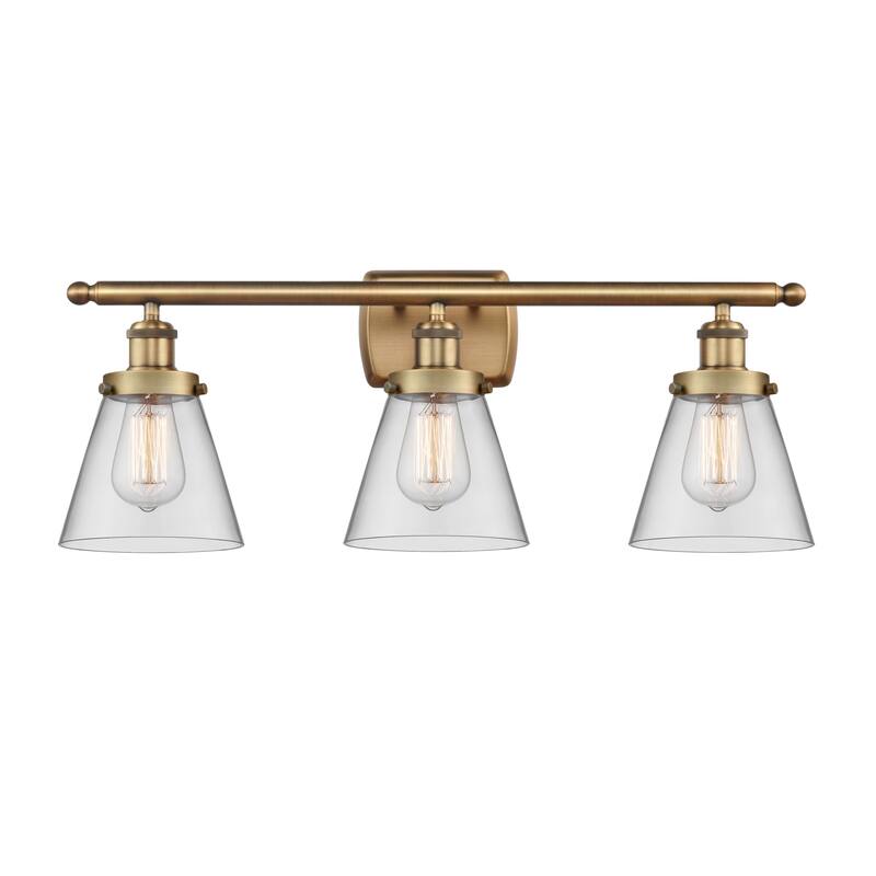 Innovations Lighting 916-3W-11-26 Cone Vanity Cone 3 Light 26" Wide - Brushed Brass / Clear