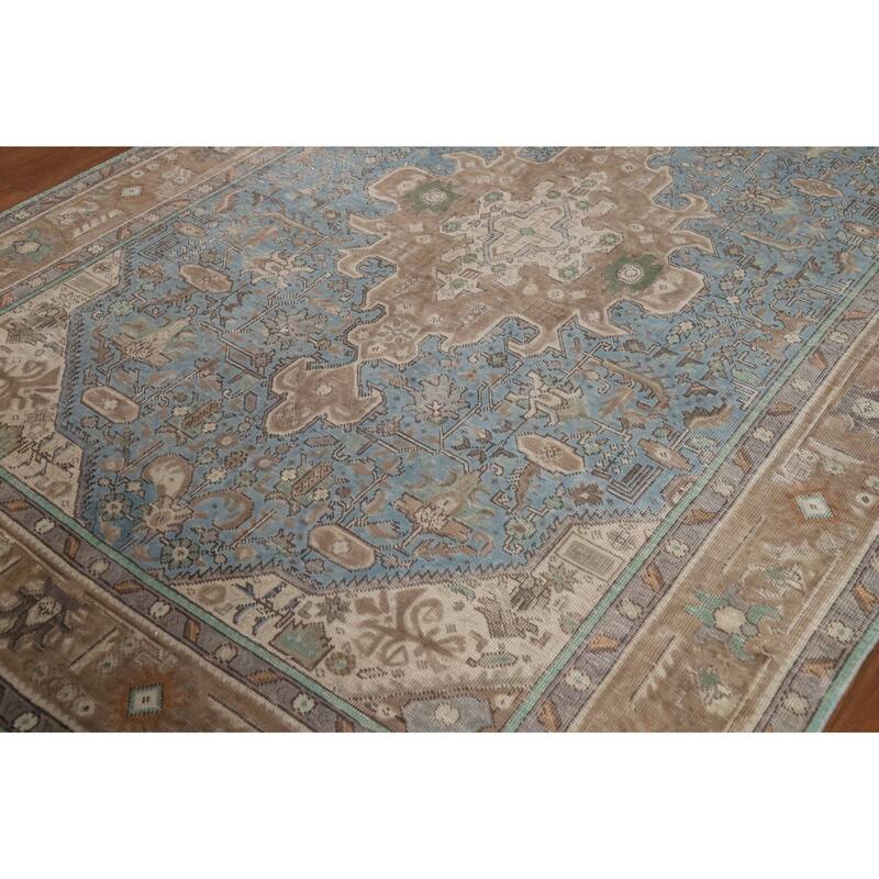 Geometric Blue Tabriz Persian Area Rug Oriental Handmade Wool Carpet - 6'5"x 9'5"
