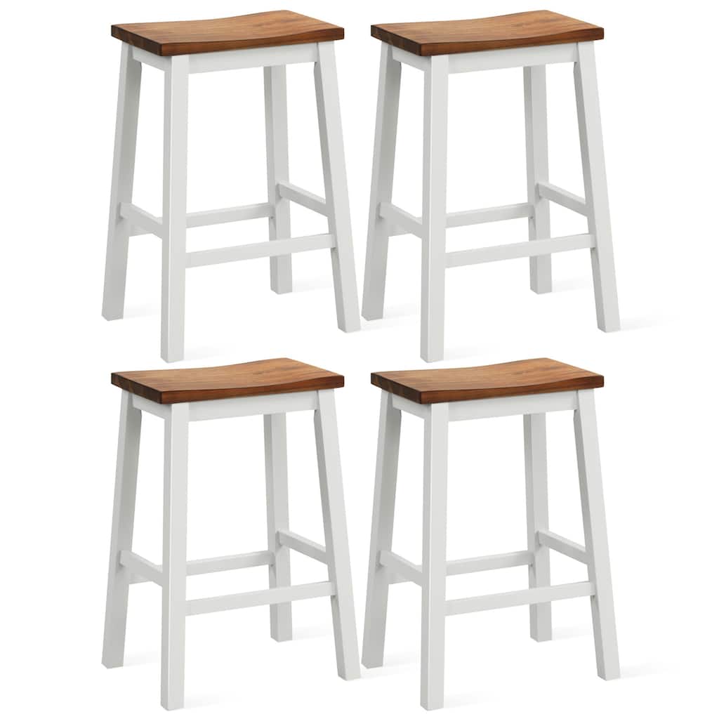 Gymax 24.5 Inch Set of 4 Saddle Stools Industrial Counter Height - Gray+Walnut