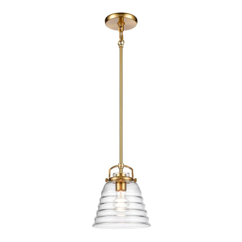 Current 8-inch Wide 1-Light Pendant in Matte Black - 8in W x 8in D x 9in H - Satin Brass