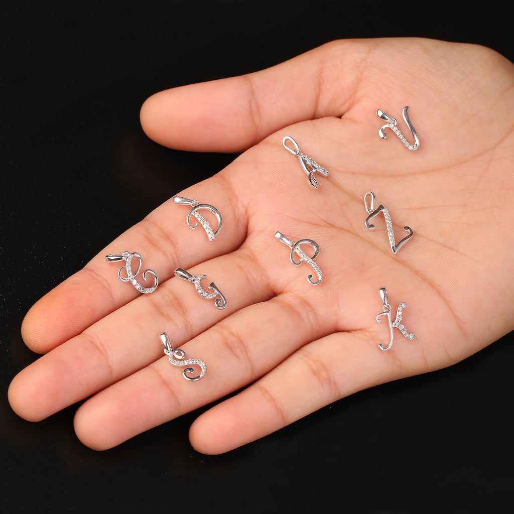 1/20ct TDW Diamond Initial Pendant Necklace in Gold Plated Silver for Women