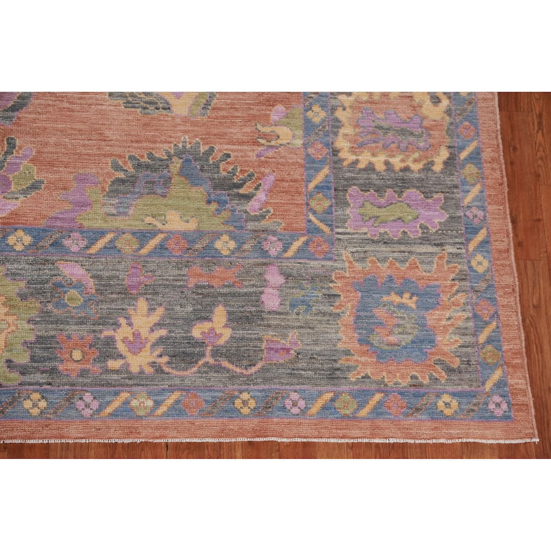 Hand Knotted Oriental 100% Wool Carpet Transitional All-Over Coral Oushak Area Rug - 10' 0'' X 8' 0''
