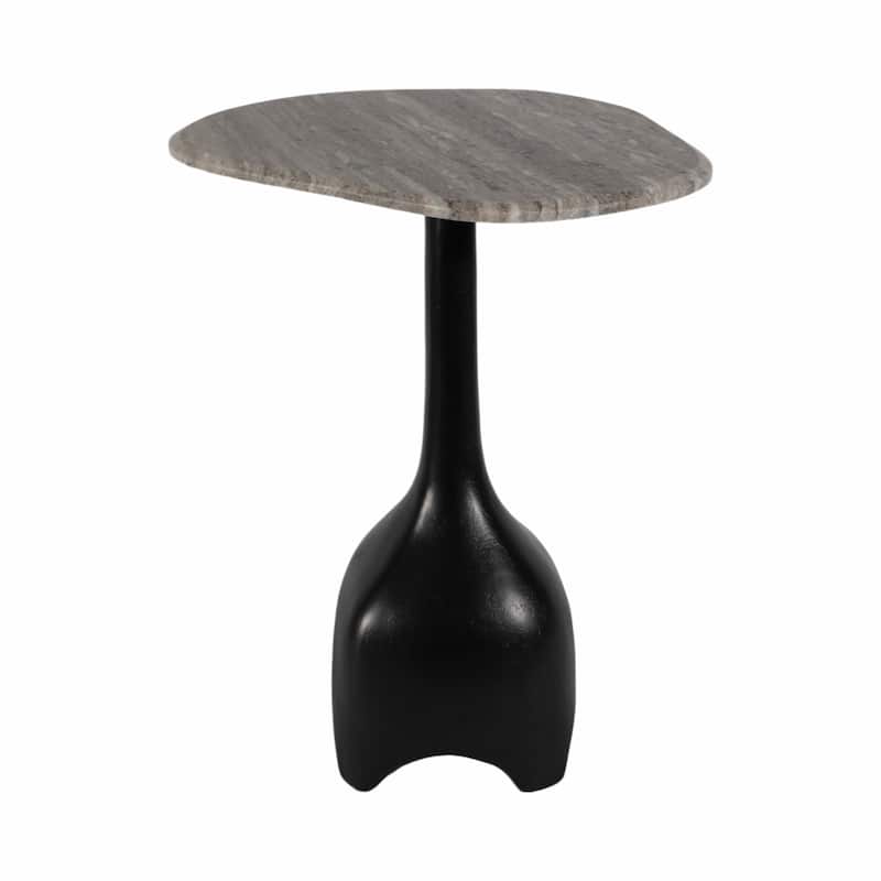 Curved Marble Top with Metal Base End Table - Black, 21 in.