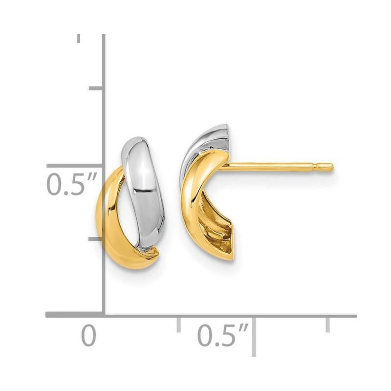 Curata 14k Two-tone Gold 11.5x5.75mm Overlapping Half Hoop Post Earrings