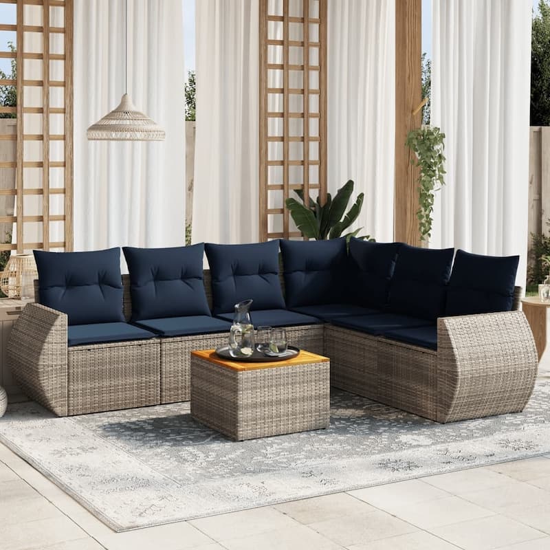 vidaXL 7 Piece Patio Sofa Set with Cushions Gray Poly Rattan - 95.7x33.5x74