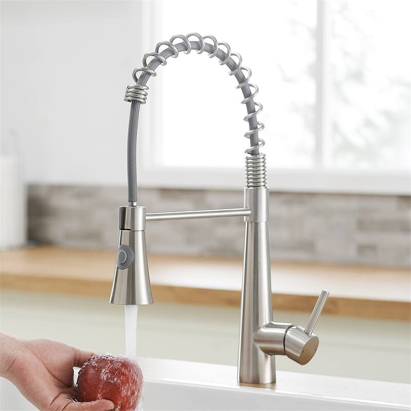 Commercial Kitchen Faucet with Pull-Out Sprayer, Brushed Nickel