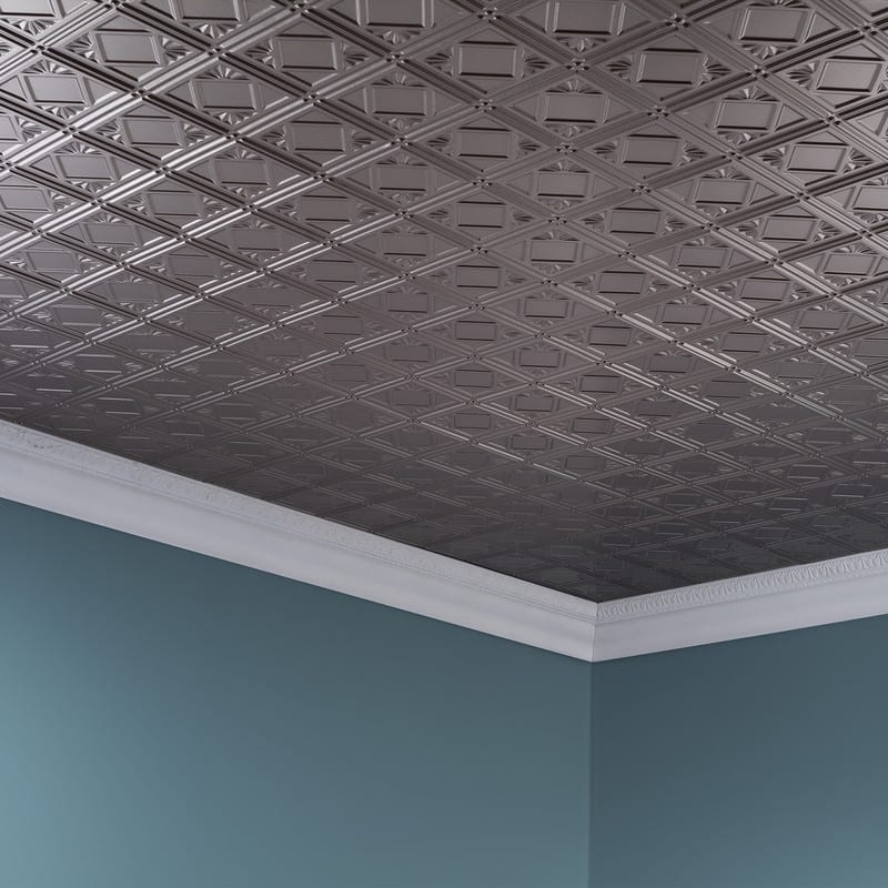 FASÄDE Traditional Style 4 Decorative Vinyl 2ft x 4ft Glue Up Ceiling Panel in Brushed Nickel (5 Pack)