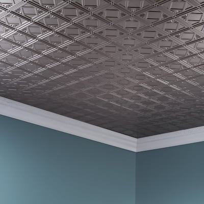 FASÄDE Traditional Style 4 Decorative Vinyl 2ft x 4ft Glue Up Ceiling Panel in Brushed Nickel (5 Pack)